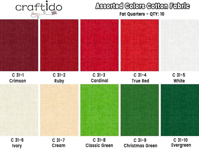 craftido - 11 Options Solids with Tweed Tonals - Assorted Color Cotton Quilting Fabric Bundles 10pcs Fat Quarters 18"x21" - Medium Weight 5.2oz - for Quilting, Sewing and Crafts - Happy Holiday - Image 4